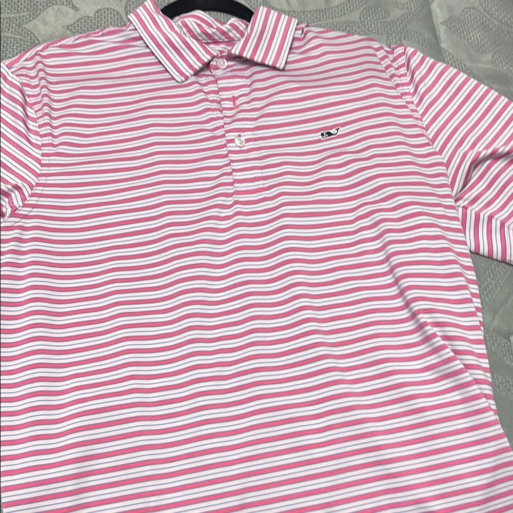 Vineyard Vines Pink and White Striped Polo Shirt